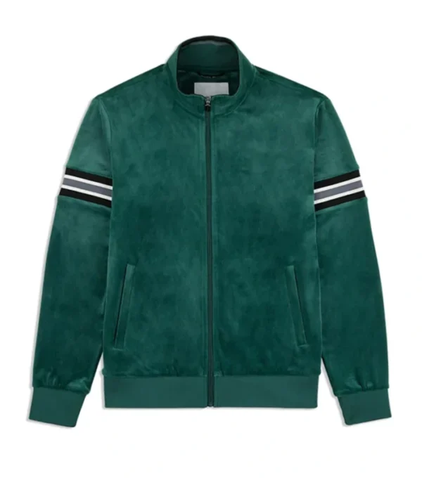 Quarlen Green Velvet Zipper Bomber Jacket Front
