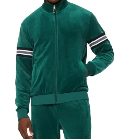 Quarlen Green Velvet Zipper Bomber Jacket on Sale