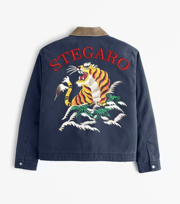 Ragnar Vintage Tiger Bomber Blue Jacket Back