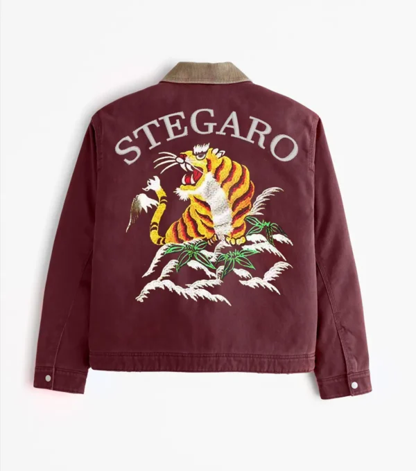 Ragnar Vintage Tiger Bomber Maroon Jacket Back