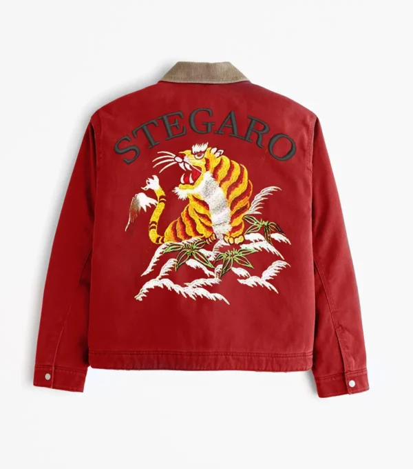 Ragnar Vintage Tiger Bomber Red Jacket Back
