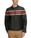 Raverno Black Leather with Tan and Red Striped Jacket