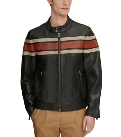 Raverno Black Leather with Tan and Red Striped Jacket