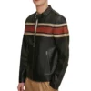 Raverno Black Leather with Tan and Red Striped Jacket Side Look