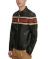 Raverno Black Leather with Tan and Red Striped Jacket Side Look