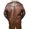 Renlor Brown Shearling Lined Button Closure Leather Coat Back
