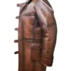 Renlor Brown Shearling Lined Button Closure Leather Coat Side Look