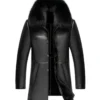 Rhegon Fur Collar Black Leather Coat