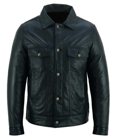 Steele Blackout Leather Trucker Jacket