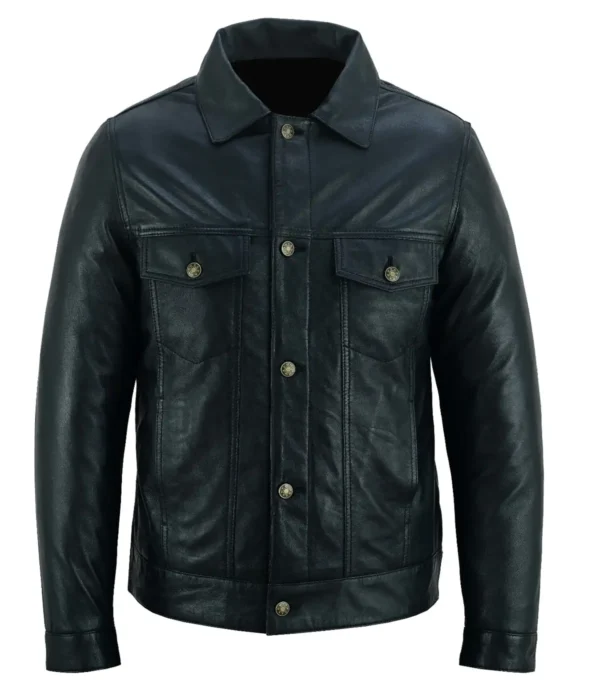 Steele Blackout Leather Trucker Jacket