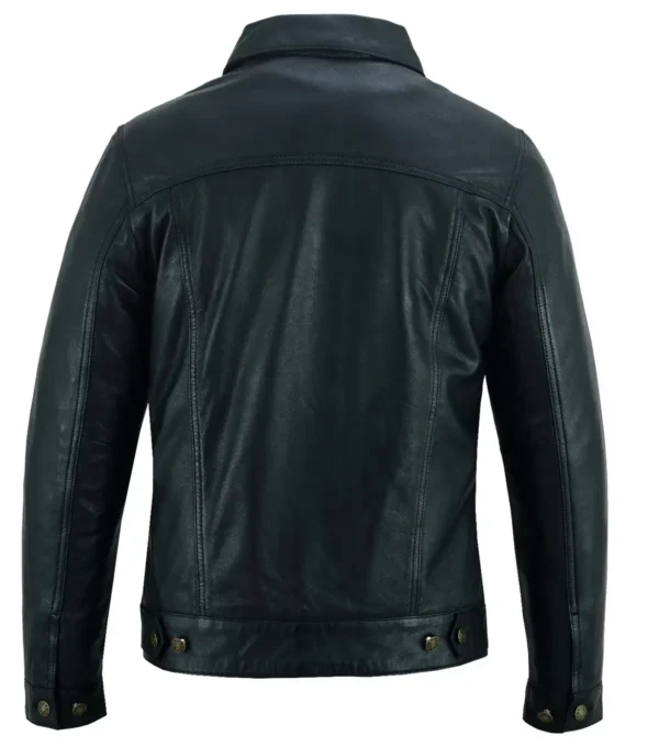 Steele Blackout Leather Trucker Jacket Back