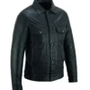 Steele Blackout Leather Trucker Jacket Side Look