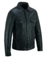 Steele Blackout Leather Trucker Jacket Side Look