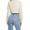 Sylvara Beige Crop Leather Biker Jacket Back