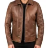 Tavesso Brown Classic Leather Zipper Jacket