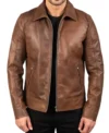 Tavesso Brown Classic Leather Zipper Jacket