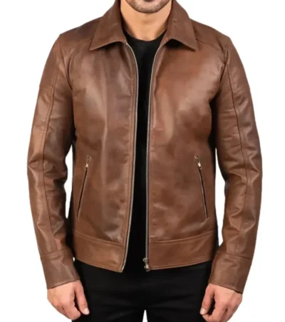 Tavesso Brown Classic Leather Zipper Jacket