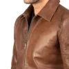 Tavesso Brown Classic Leather Zipper Jacket Closer