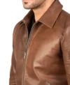 Tavesso Brown Classic Leather Zipper Jacket Closer
