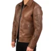 Tavesso Brown Classic Leather Zipper Jacket Side Look