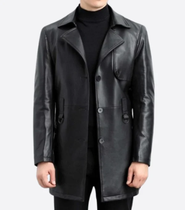 Valmor Black Belted Full Length Leather Coat