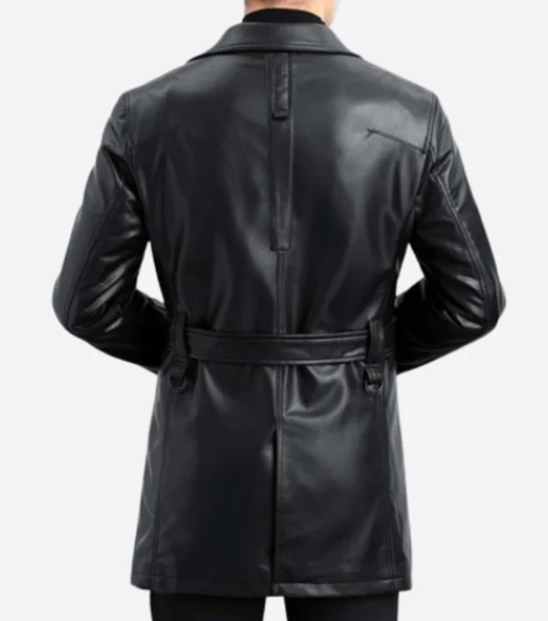 Valmor Black Belted Full Length Leather Coat Back