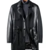 Valmor Black Belted Full Length Leather Coat Front