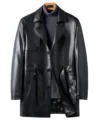 Valmor Black Belted Full Length Leather Coat Front