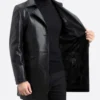 Valmor Black Belted Full Length Leather Coat Inner