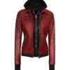 Velmira Red Cherry Trucker Style with Black Hoodie Jacket