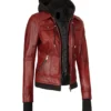 Velmira Red Cherry Trucker Style with Black Hoodie Jacket Side Look