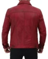 Vexton Red Trucker Style Leather Button Jacket Back