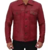 Vexton Red Trucker Style Leather Button Jacket Front