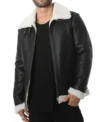 Vornic Black B3 Aviator with White Fur and Belted Collar Jacket
