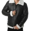 Vornic Black B3 Aviator with White Fur and Belted Collar Jacket Front