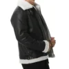 Vornic Black B3 Aviator with White Fur and Belted Collar Jacket Side Look