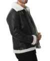 Vornic Black B3 Aviator with White Fur and Belted Collar Jacket Side Look