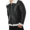 Vornic Black B3 Aviator with White Fur and Belted Collar Jacket on Sale
