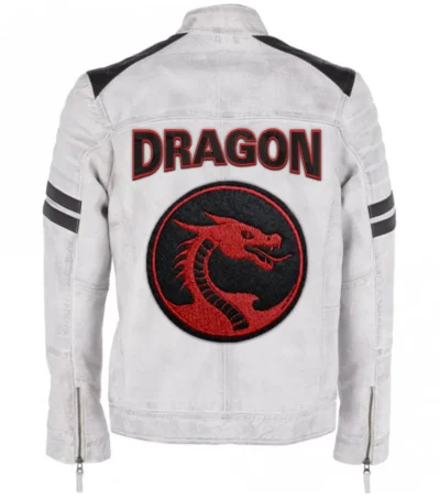 White Dragon Warrior Leather Jacket Back