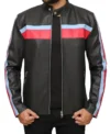 Zarkelo Black Leather with Red and Blue Striped Jacket