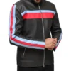 Zarkelo Black Leather with Red and Blue Striped Jacket