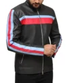 Zarkelo Black Leather with Red and Blue Striped Jacket