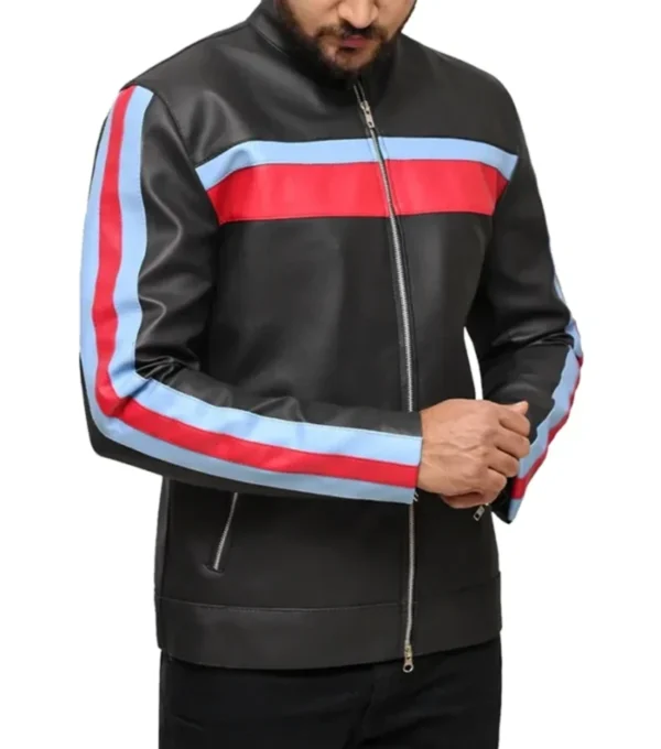 Zarkelo Black Leather with Red and Blue Striped Jacket
