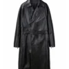 Zayker Double Breasted Long Leather Trench Coat