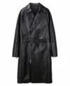 Zayker Double Breasted Long Leather Trench Coat