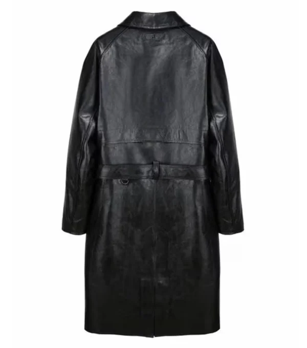 Zayker Double Breasted Long Leather Trench Coat Back