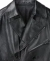 Zayker Double Breasted Long Leather Trench Coat Front