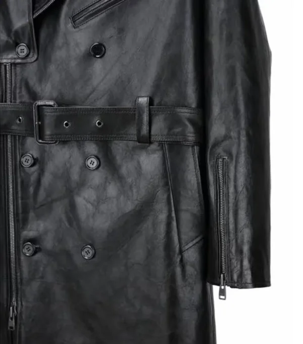 Zayker Double Breasted Long Leather Trench Coat on Sale