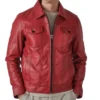 Zaymor Red Leather Trucker Jacket