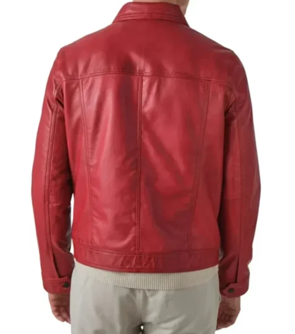 Zaymor Red Leather Trucker Jacket Back